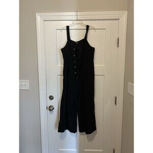 New Dip Black Button Down Corduroy Wide Leg Crop Overalls Women's Plus Size 16